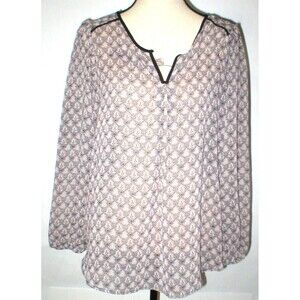 New Womens Pleione Blouse Top Black Tan White Office Work L Peasant Long Sleeve